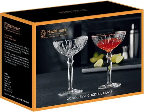 Vista 6 de Nachtmann Noblesse Collection - Juego de 2 vasos de cóctel de cristal transparente con tallo, perfectos para beber champán, vino dulce, martini