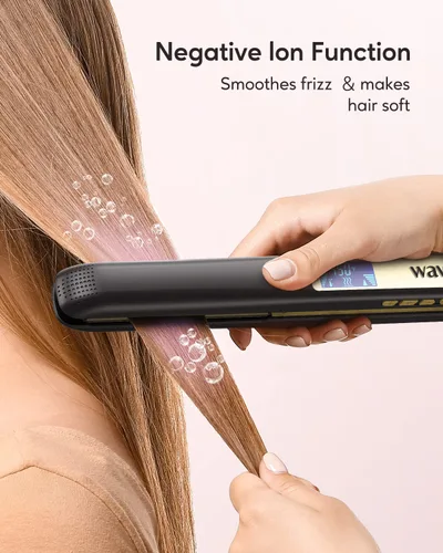 Vista 2 de Wavytalk Plancha de pelo de iones negativos de 1 pulgada negro mate y mini plancha plana negra
