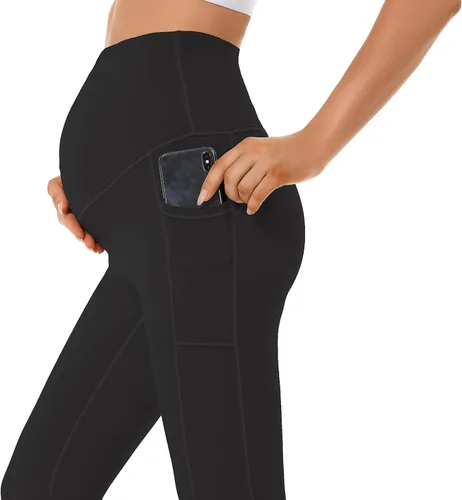 Vista 2 de V VOCNI Leggings de maternidad para mujer, sobre el vientre, leggings para embarazadas, entrenamiento, descanso, pantalones de embarazo