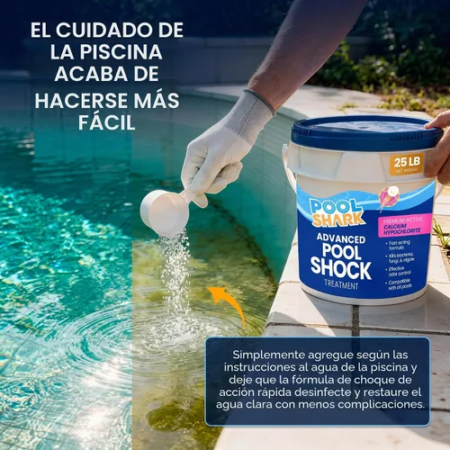 Vista 5 de Shock de Piscina de Hipoclorito de Calcio al 68% para Piscinas - Gránulos de Cloro Shock para Piscina de Natación Cubeta de 25 libras - Cloro