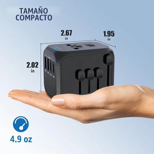 Vista 3 de GLAMFIELDS Adaptador de viaje universal, adaptador de corriente internacional, adaptador de corriente de enchufe de CA todo en uno, con 3 puertos