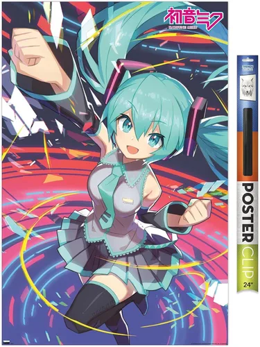 Vista 17 de Hatsune Miku - Póster de pared con puño, 22.4 pulgadas de largo x 14.7 pulgadas de ancho, versión enmarcada de madera de granero
