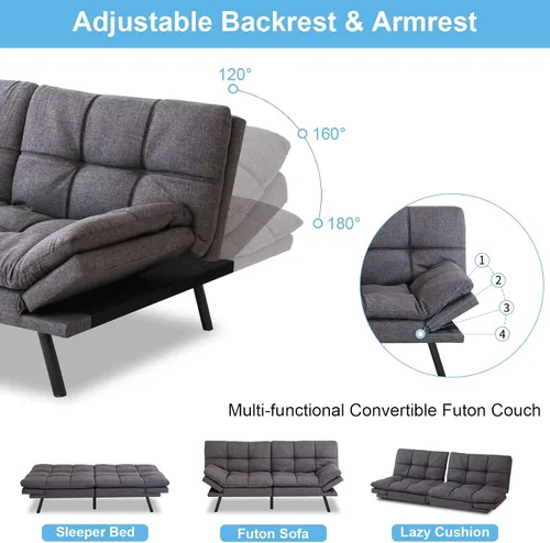 Vista 5 de Opoiar Moderno sofá cama convertible, futón de espuma viscoelástica, cama de dos plazas de 71 x 33 x 32 pulgadas, de lino transpirable ajustable