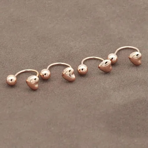 Vista 3 de SAGEKING 2024 New 585 Purple Gold Glossy Peach Heart Round Beads U-Shaped Earrings For Women 14K Rose Gold Light Luxury Double Wear Simple Jewelry