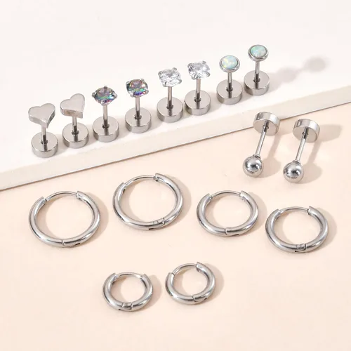 Vista 6 de Versátiles 8 pares de aretes de titanio para orejas sensibles, ópalo de bola de punto, circonita cúbica, calibre 20, juego de aretes de titanio puro