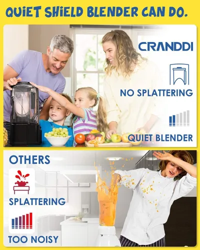 Vista 2 de CRANDDI Licuadora comercial silenciosa con escudo insonorizado, licuadoras profesionales de 2200 vatios para cocina con tarro de 80 onzas y Negro