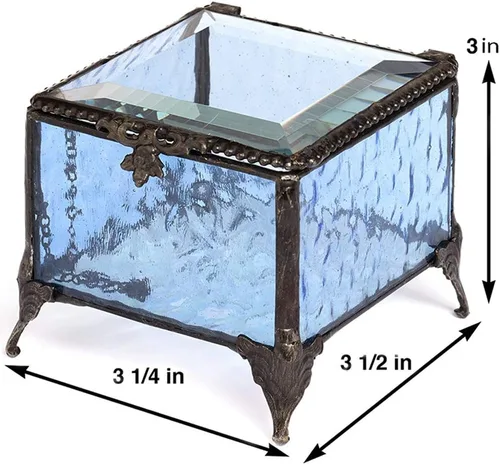 Vista 5 de Caja de cristal azul personalizada, vitrina decorativa para tocador, organizador de joyas, regalo de recuerdo para ella, niña, mujer, decoración