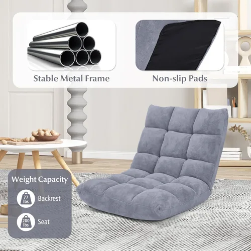 Vista 6 de Sofá de suelo de 14 posiciones, sofá plegable para juegos, cojines cómodos y marco de acero de estudio, cama ajustable en ángulo, sofá reclinable