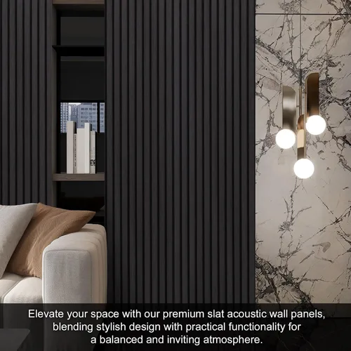 Vista 5 de QDYMXUN Paneles Acústicos de Pared de Listones de Madera, Paquete de 4 de 94.5'' x 7.9'' Panelería Acanalada 3D Absorbente de Sonido para Decoración