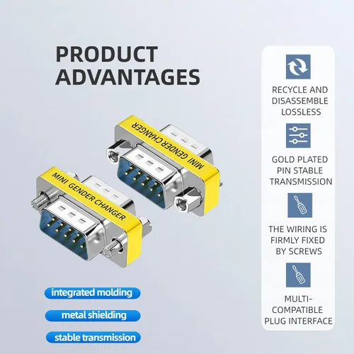 Vista 7 de Adaptador de módem nulo de conector db9, adaptador VGA serie de 9 pines RS232 db9 cambiador de género, para transferencia de datos de computadora