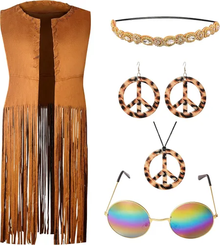 Vista 5 de Spooktacular Creations Conjunto de disfraz hippie de los años 60 y 70 para mujer