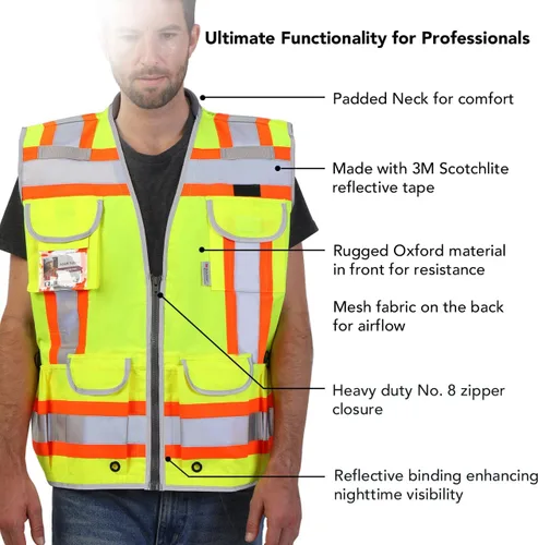 Vista 3 de Dib Safety Hi Vis Heavy Duty Surveyor Safety Vest Made with 3M Tape Amarillo/resistente