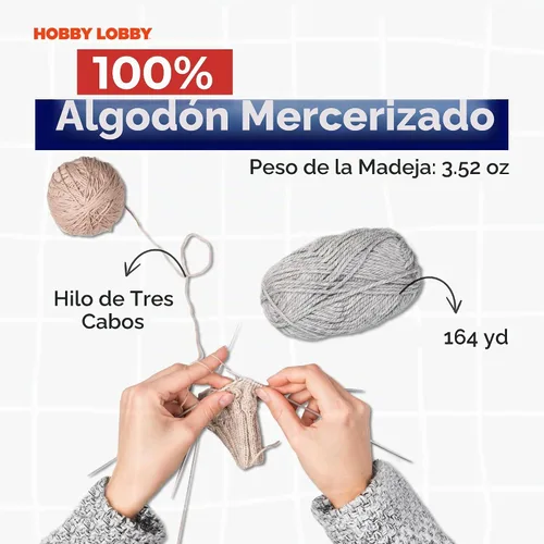 Vista 3 de Hilo Bee 4 - Mediano – Rollo Suave – 164 Yardas de Hilo de Algodón Mercerizado para Tejer Mantas, Sombreros y Más – Suministros para Artesanías Beige