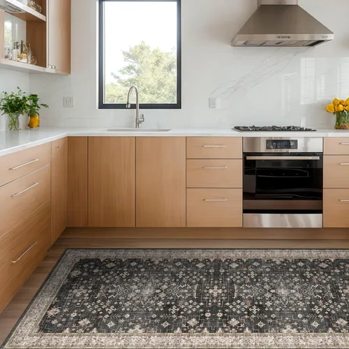 Vista 157 de Hazo Haus – Alfombra pequeña para entrada, cocina o baño, antideslizante con base de goma, resistente a las manchas y a la decoloración, diseño