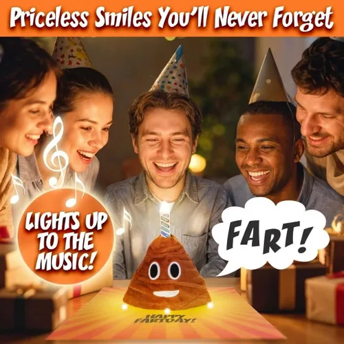 Vista 3 de Tarjeta de cumpleaños desplegable de felpa pedos, ilumina y reproduce una versión divertida de la música "Happy Birthday", divertidas tarjetas