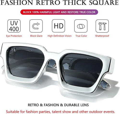 Vista 168 de AIEYEZO Gafas de sol cuadradas para mujeres y hombres, gafas de sol cuadradas con montura gruesa, estilo de diseñador simple