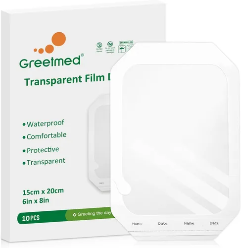 Vista 15 de Vendaje de película transparente de 2.4 x 2.7 pulgadas, 50 paquetes de parches adhesivos impermeables transpirables para heridas, cómodo vendaje