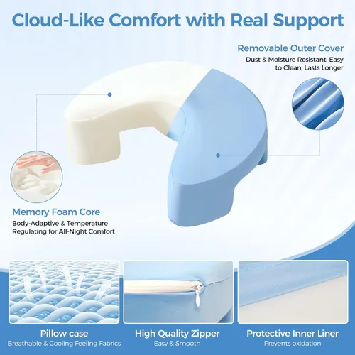 Vista 3 de Almohada de espuma viscoelástica para dormir de lado, alivio del dolor de hombro, cojín ergonómico de apoyo cervical