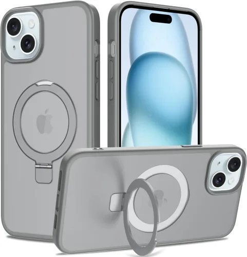 Vista 9 de Funda con soporte ultra magnético para iPhone 15 Pro [protección militar contra caídas] [compatible con MagSafe] a prueba de golpes, translúcida