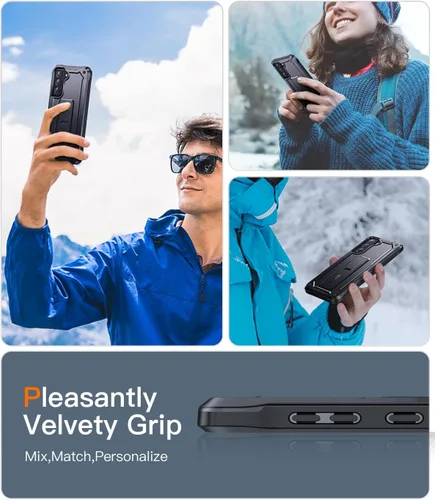 Vista 6 de Funda de teléfono para Galaxy S21 Fe 5G, [grado milimétrico] [1 protector de pantalla separado] con textura mate, de poliuretano termoplástico Negro