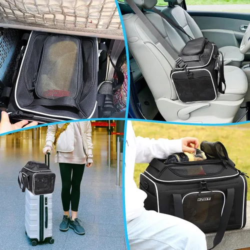 Vista 8 de Petskd Transportador de mascotas extensible superior de 17 x 11 x 9.5 pulgadas, aprobado por aerolíneas de Alaska, transportador de lados suaves