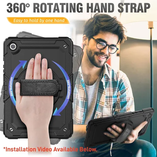 Vista 4 de HXCASEAC Funda para Lenovo Tab One de 8.7 pulgadas (TB-305FU) con protector de pantalla, soporte para bolígrafo, correa de mano, soporte ajustable