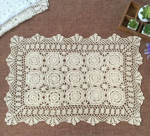 Vista 4 de Damanni Camino de mesa rectangular de algodón hecho a mano con encaje de ganchillo, tapetes individuales, bufanda decorativa para tocador, 19 x 24