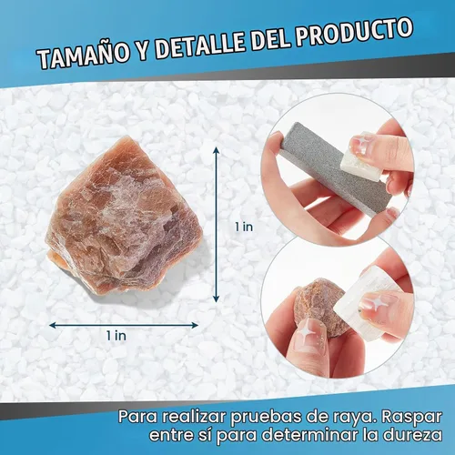 Vista 2 de Kit de prueba de dureza Mohs de Landical, kit de dureza mineral de 11 piezas incluye 9 especímenes de rocas minerales y 2 placas de rayado