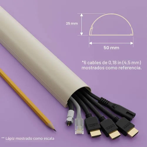 Vista 3 de D-Line Ocultador de cable semicircular, cubierta de cable patentada, ocultar cables de montaje en pared de TV, canaleta para cables, cubiertas Beige