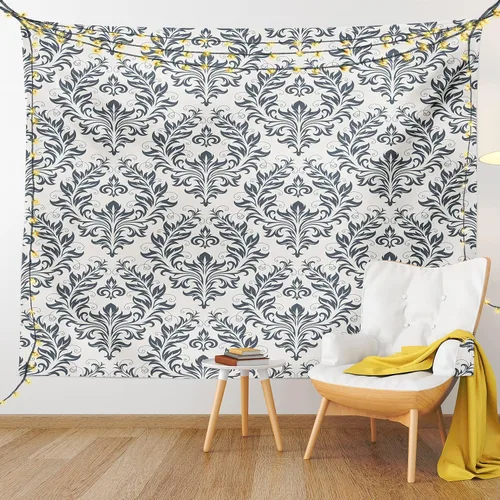 Vista 9 de Ambesonne Tapiz victoriano, adorno floral de damasco florece silueta clásica, arte simbólico, colgante de pared ancho para dormitorio, sala
