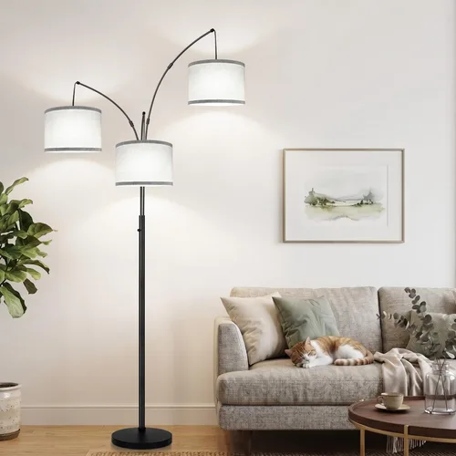 Vista 17 de Lámpara de pie regulable: 3 luces de arco para sala de estar, lámpara de pie alta moderna de 1000 lm con pantallas blancas y base pesada, lámpara