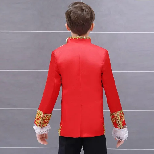 Vista 3 de STIOEDYUAN Disfraz de príncipe para niño, traje de palacio gótico victoriano, traje de rey real, disfraz de fiesta de cosplay de Halloween para niños