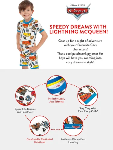 Vista 6 de Disney Cars Pijamas Juego de pijamas para niños de Rayo McQueen Pijamas para niños de ajuste ceñido