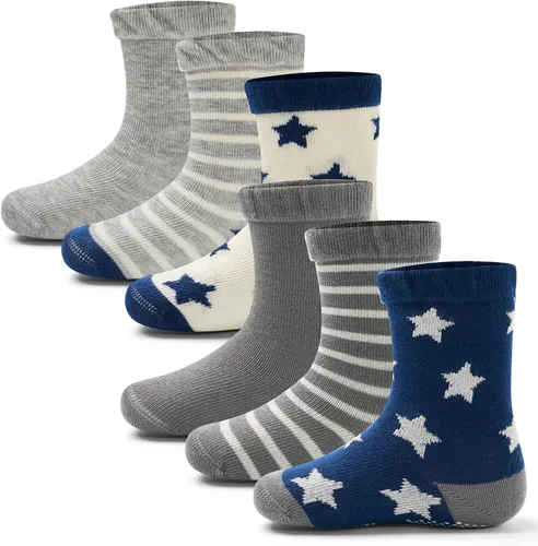 Vista 10 de Calcetines de algodón para bebés y niños pequeños con empuñaduras, antideslizantes, 6