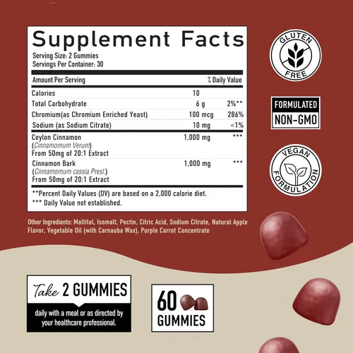Vista 8 de SMNutrition Gomitas de inositol en polvo y canela Juego de glucoequilibrio con mio-inositol y polvo D-Chiro inositol (30 porciones) y complejo