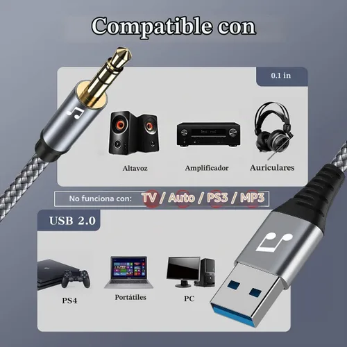 Vista 2 de Adaptador de conector de audio USB a 0.138 in, cable de audio estéreo AUX USB 2.0 a 0.138 in, compatible con laptop, altavoz, soporte de ventanas