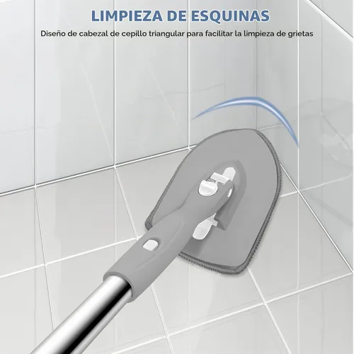 Vista 5 de SetSail Cepillo de ducha 3 en 1 para azulejos con mango largo ajustable y 3 cabezales de cepillo de repuesto desmontables para limpiar baño, paredes