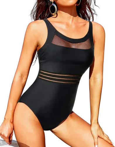 Vista 4 de Tempt Me - Trajes de baño de malla de una pieza para mujer, estilo vintage, control de abdomen