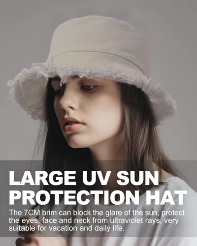 Vista 6 de Zylioo Sombrero de cubo con flecos de talla grande para cabezas grandes Beige