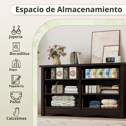 Vista 4 de Shahoo Cómoda para dormitorio con 6 cajones, cómoda de madera de 47.2 Marrón