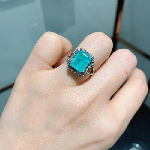 Vista 3 de Vintage 925 plata esterlina paraiba turmalina piedras preciosas pendientesanillocollar de lujo boda fina joyería conjuntos para mujeres