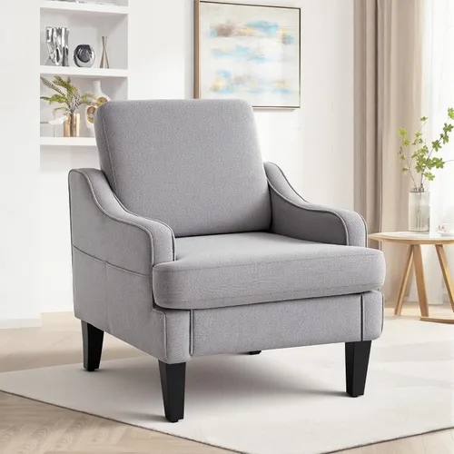 Vista 15 de Silla decorativa para sala de estar, sillón de mediados de siglo, sillas de sala de estar, silla de lectura tapizada para dormitorio, sofá Beige