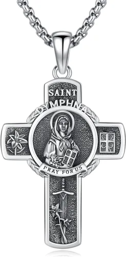 Vista 14 de 925 Sterling Silver Patron Saint Amulet Necklace for Men Women plateado