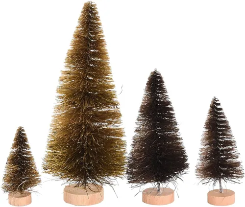 Vista 12 de JUOPZKENN 16 árboles de Navidad artificiales verdes, seda y madera, mini árboles de pino Xmax para manualidades, decoración de invierno, decoración