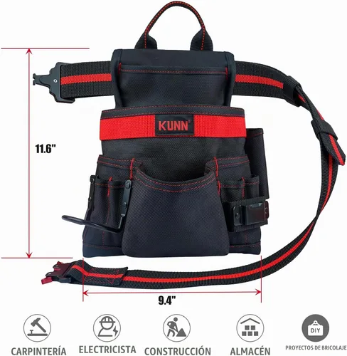 Vista 7 de KUNN 10-Pocket Carpenter Tool Pouch,Adjustable 2-Inch Belt Heavy Duty Construction,Hammer Holder and Tape Measure Clip