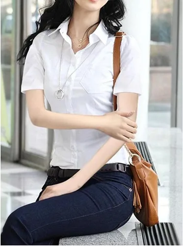 Vista 2 de Blusa de manga corta plisada de algodón para mujer