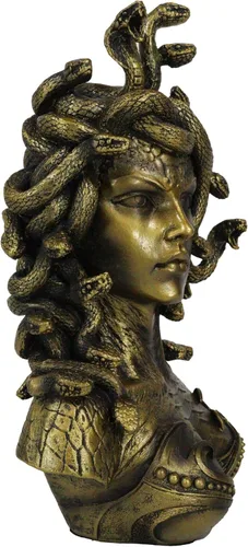 Vista 7 de Ebros Gift Mitología griega Hermanas Gorgona Diosa Medusa con Serpientes Salvajes Pelo y Escamas Blindadas Estatua de busto de piel de 10 pulgadas