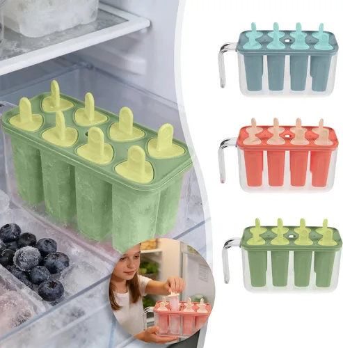 Vista 8 de 8 cavity Ice Pop Maker Mold Tray, Reusable Popsiclee Molds, Reusable Easy Release Ice Cream Container with Sticks for Yogurt Juice and DIY Chilled