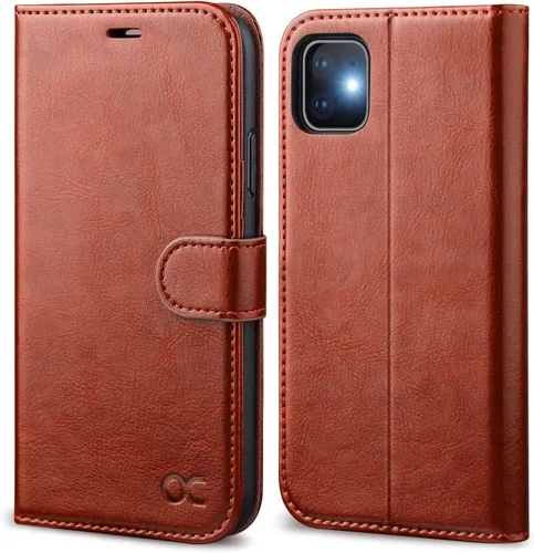 Vista 11 de OCASE Funda tipo cartera compatible con iPhone 11 con tarjetero y soporte para tarjetas, funda de piel sintética con función atril y cierre