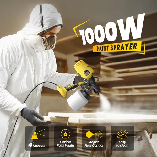 Vista 2 de Pistola pulverizadora de pintura eléctrica de alta potencia de 1000 W, fácil de limpiar para muebles, pintura de casa, interiores, gabinetes
